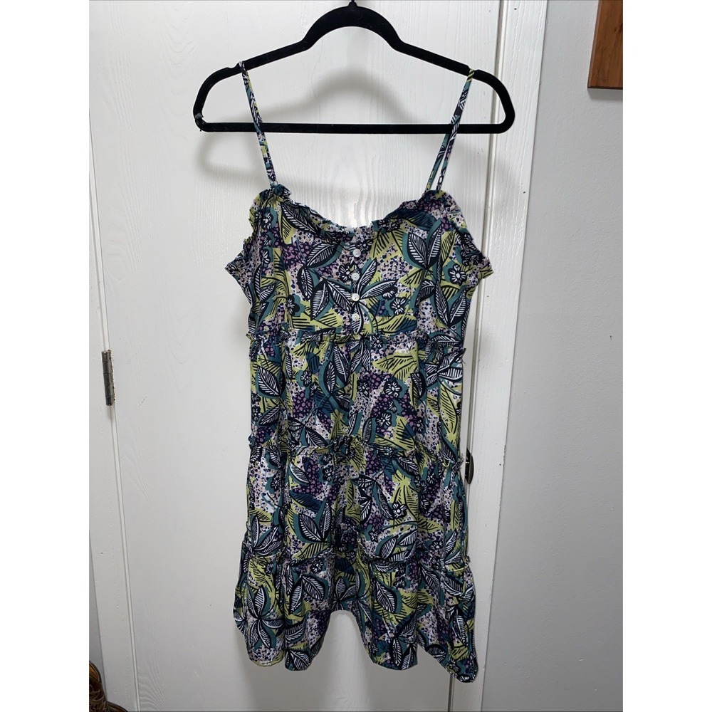 LUCCA Tropical Floral Tiered Mini Dress Boho Spaghetti Strap Women's Medium